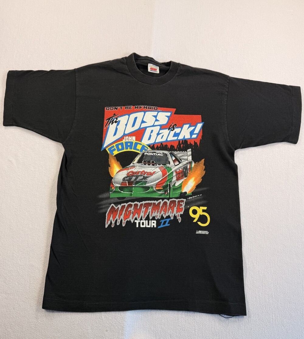 Vtg 90s JOHN FORCE “Boss Is Back” T-Shirt Large NASCAR NHRA Racing Single Stitch